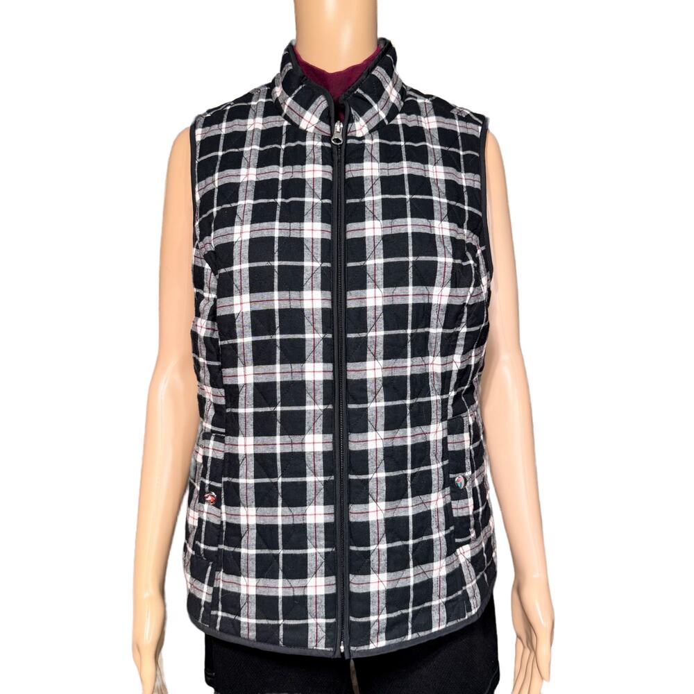 Croft & Barrow Womens Plaid Quilted Vest Full Zip Adjustable Drawstring Back Med